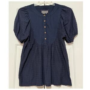 Anthropologie Blue Boho Short-Sleeve Blouse, Size XS